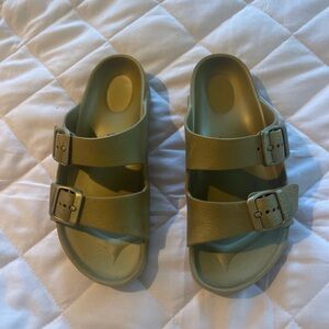 Birkenstock Olive Green Double-Strap Slip-On Sandals - size 4-5.